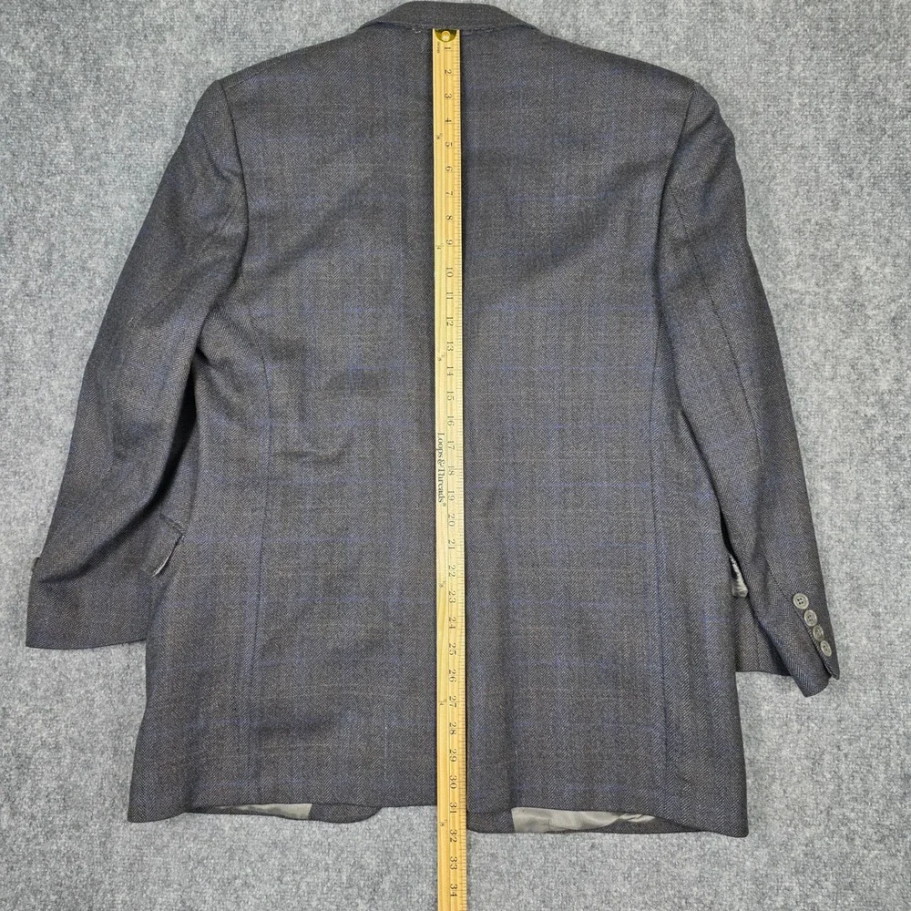 Hart Schaffner Marx Wool‎ Blazer Men 42PT Gray Herringbone Tweed Windowpane USA